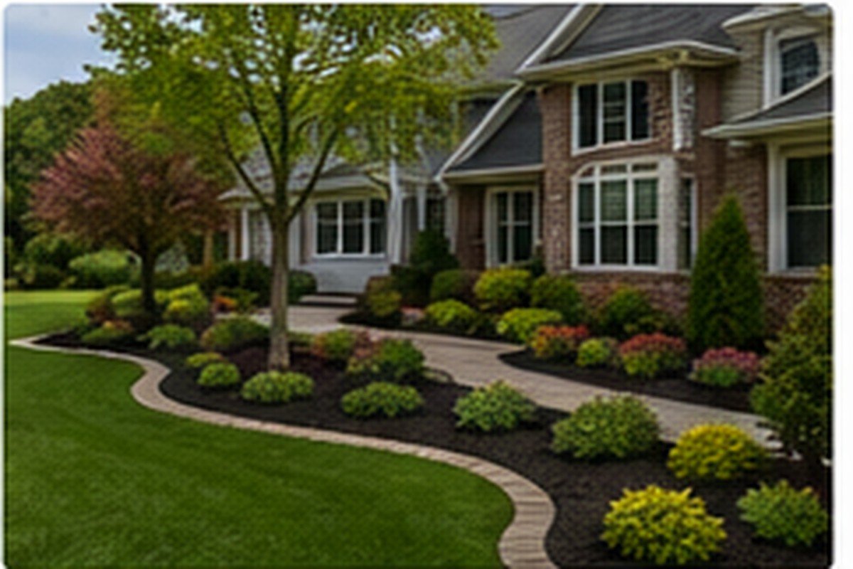 Finished residential landscape with clean edging in the Capital Region of New York